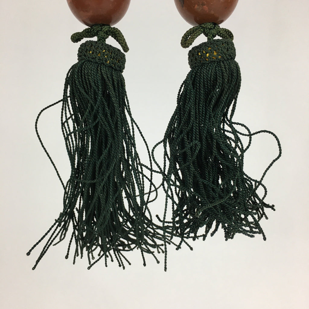 Japanese Hanging Scroll Weights Vtg Fuchin Marble Stone Green Tassel FC292