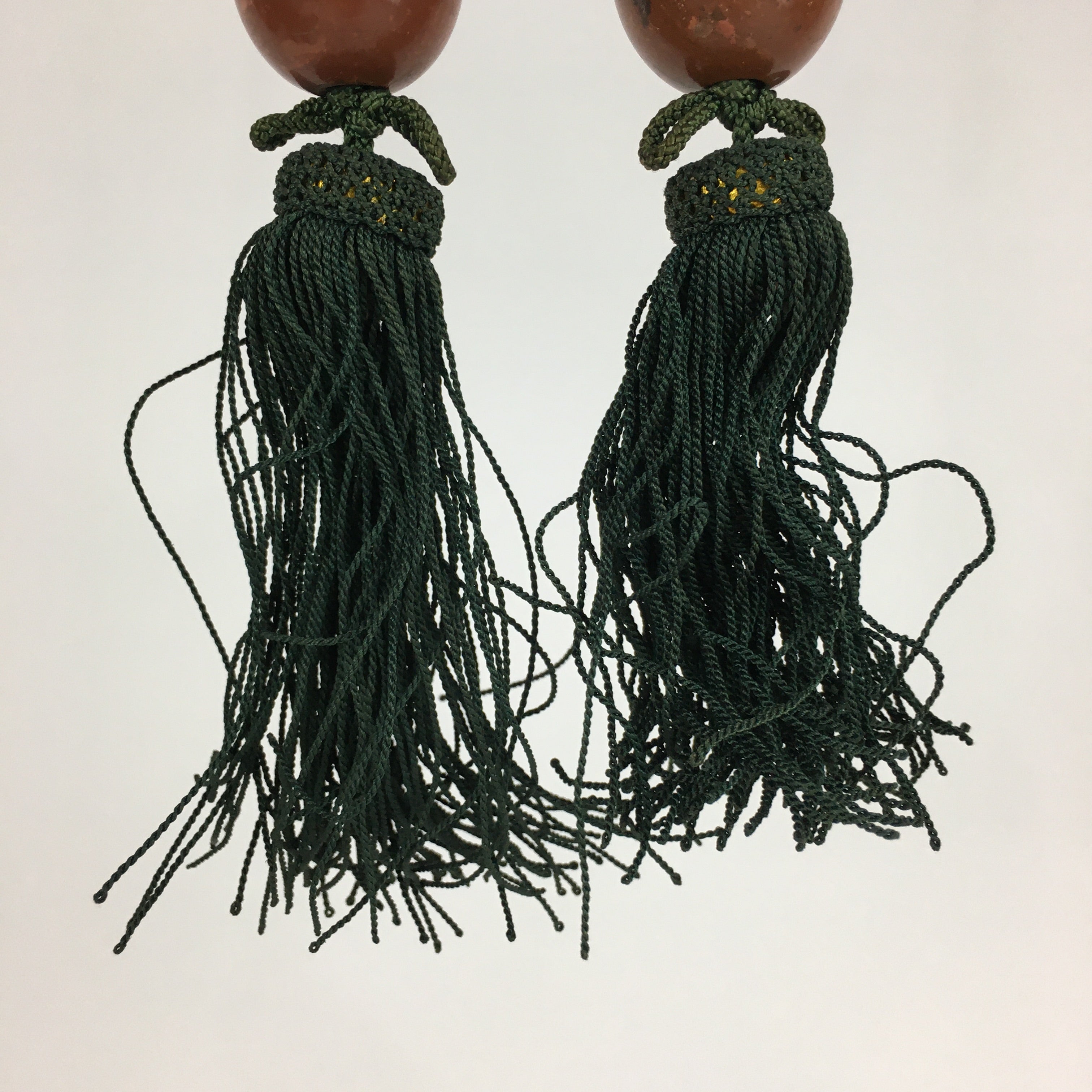 Japanese Hanging Scroll Weights Vtg Fuchin Marble Stone Green Tassel FC292