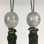 Japanese Hanging Scroll Weights Vtg Fuchin Marble Stone Green Tassel FC294