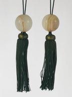 Japanese Hanging Scroll Weights Vtg Fuchin Marble Stone Green Tassel FC302