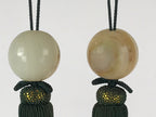 Japanese Hanging Scroll Weights Vtg Fuchin Marble Stone Green Tassel FC302