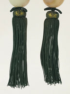 Japanese Hanging Scroll Weights Vtg Fuchin Marble Stone Green Tassel FC302