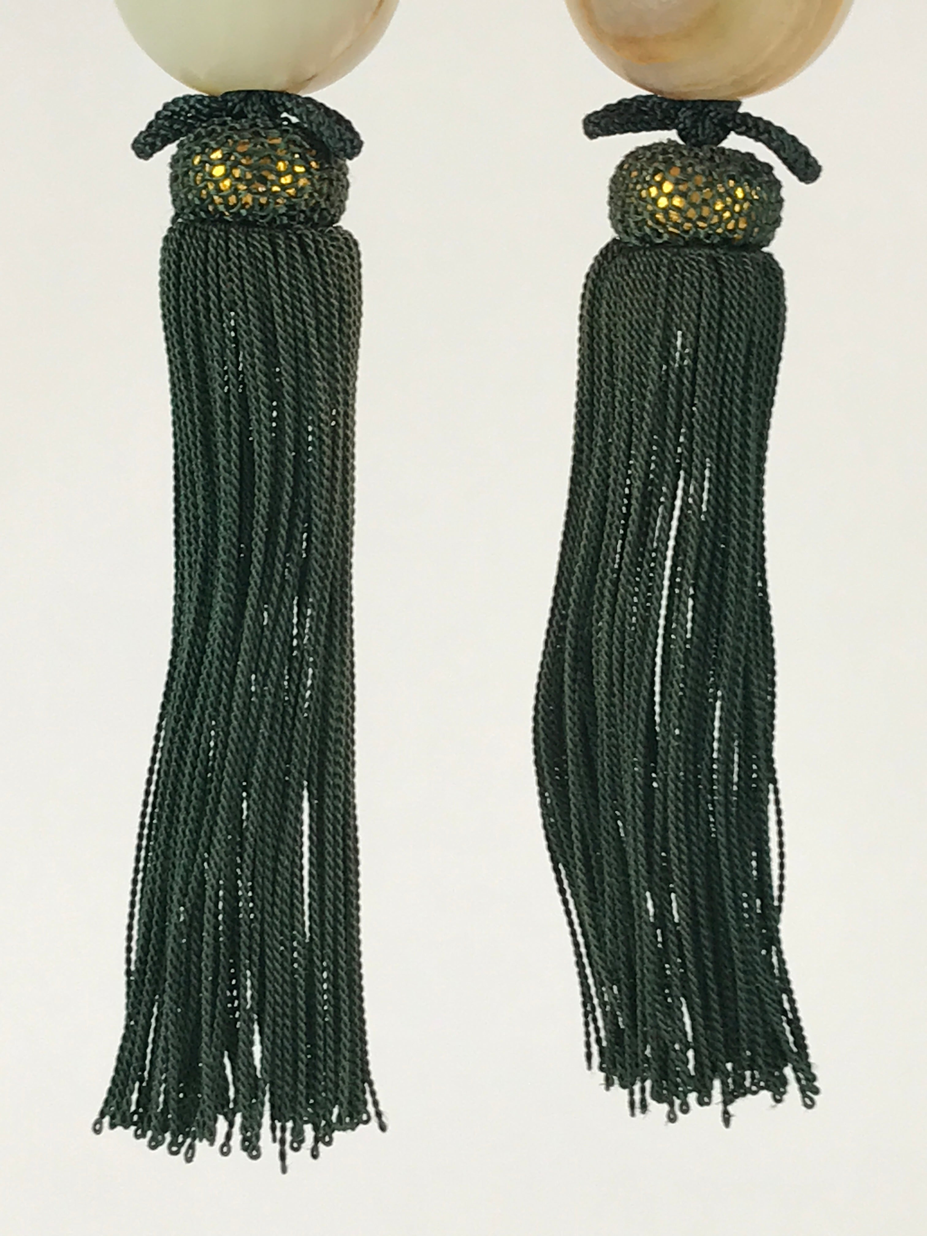 Japanese Hanging Scroll Weights Vtg Fuchin Marble Stone Green Tassel FC302