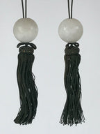 Japanese Hanging Scroll Weights Vtg Fuchin Marble Stone Green Tassel FC303