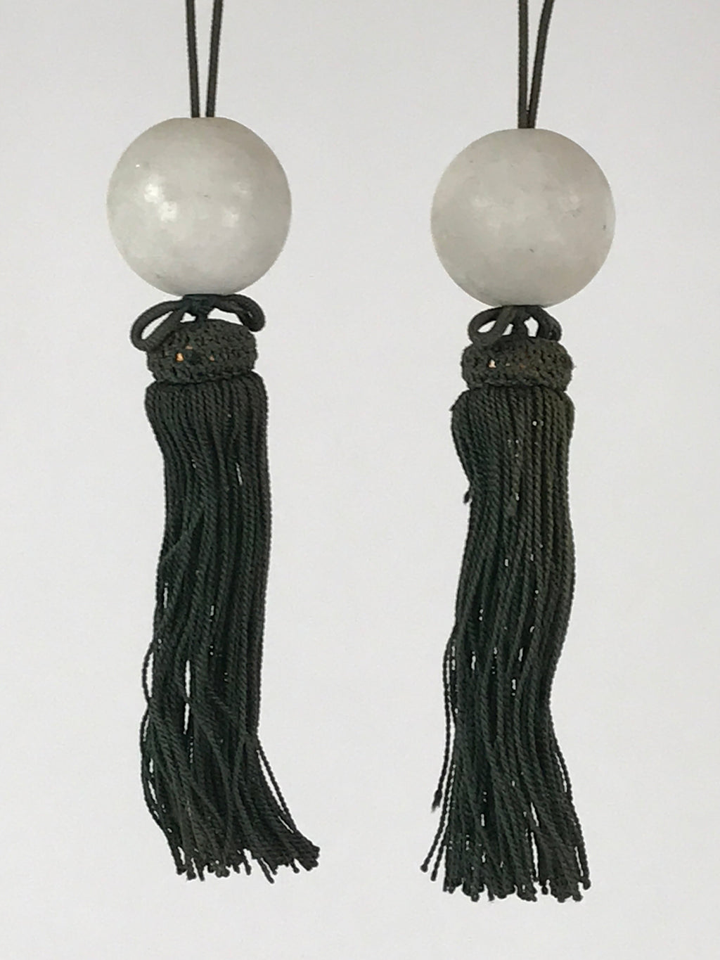 Japanese Hanging Scroll Weights Vtg Fuchin Marble Stone Green Tassel FC303