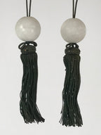 Japanese Hanging Scroll Weights Vtg Fuchin Marble Stone Green Tassel FC303