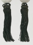 Japanese Hanging Scroll Weights Vtg Fuchin Marble Stone Green Tassel FC303