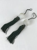 Japanese Hanging Scroll Weights Vtg Fuchin Marble Stone Green Tassel FC303