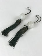Japanese Hanging Scroll Weights Vtg Fuchin Marble Stone Green Tassel FC303