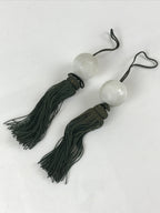 Japanese Hanging Scroll Weights Vtg Fuchin Marble Stone Green Tassel FC303