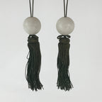 Japanese Hanging Scroll Weights Vtg Fuchin Marble Stone Green Tassel FC303