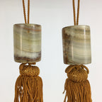 Japanese Hanging Scroll Weights Vtg Fuchin Marble Stone Orange Tassel FC272