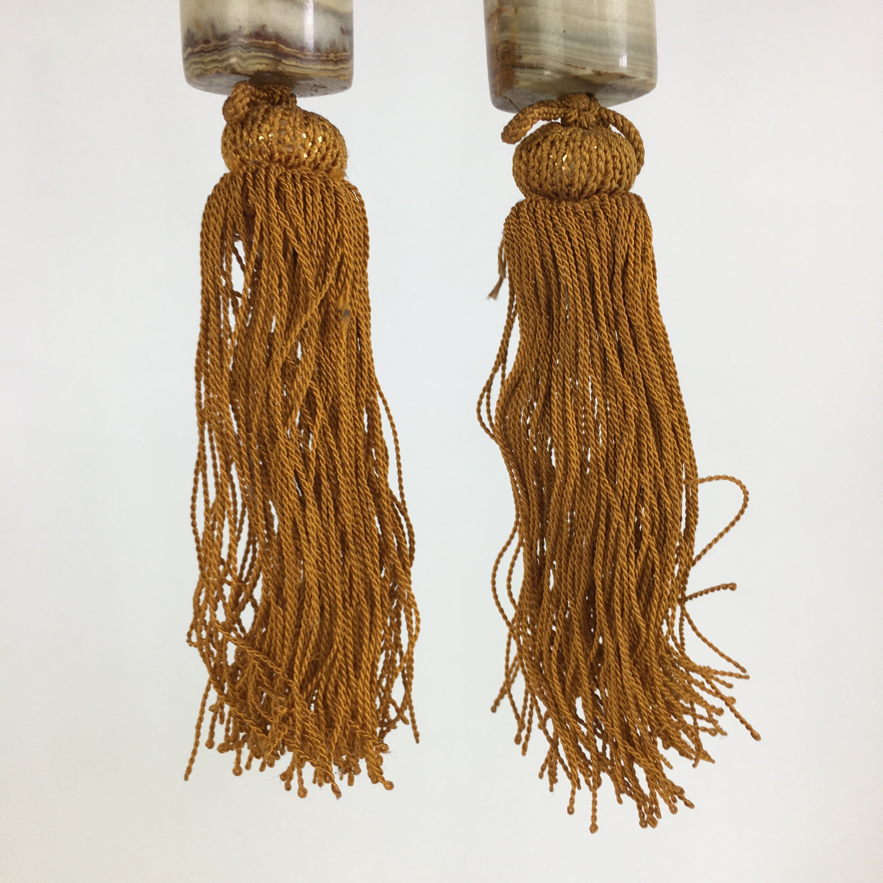 Japanese Hanging Scroll Weights Vtg Fuchin Marble Stone Orange Tassel FC272