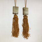 Japanese Hanging Scroll Weights Vtg Fuchin Marble Stone Orange Tassel FC272