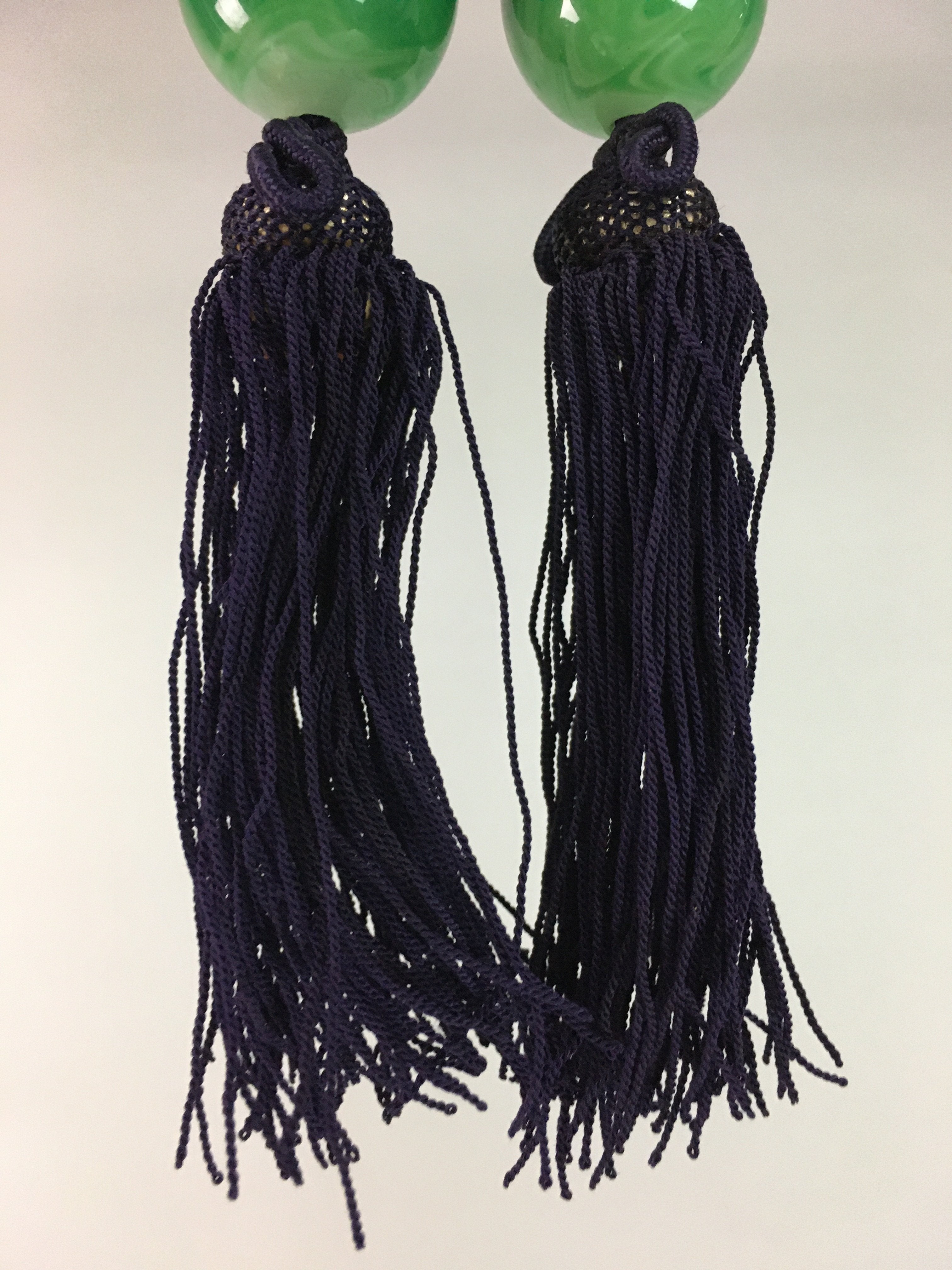 Japanese Hanging Scroll Weights Vtg Fuchin Marble Stone Purple Tassel FC183