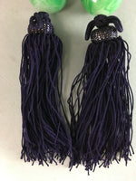 Japanese Hanging Scroll Weights Vtg Fuchin Marble Stone Purple Tassel FC183
