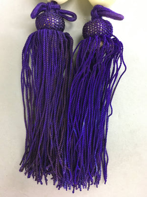 Japanese Hanging Scroll Weights Vtg Fuchin Marble Stone Purple Tassel FC206