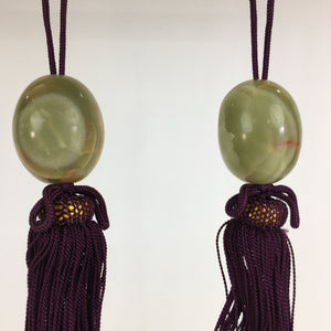 Japanese Hanging Scroll Weights Vtg Fuchin Marble Stone Purple Tassel FC281