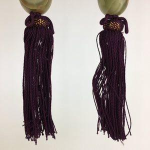 Japanese Hanging Scroll Weights Vtg Fuchin Marble Stone Purple Tassel FC281
