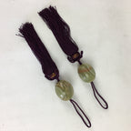 Japanese Hanging Scroll Weights Vtg Fuchin Marble Stone Purple Tassel FC281