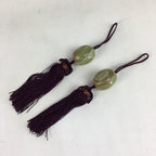 Japanese Hanging Scroll Weights Vtg Fuchin Marble Stone Purple Tassel FC281
