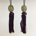 Japanese Hanging Scroll Weights Vtg Fuchin Marble Stone Purple Tassel FC281