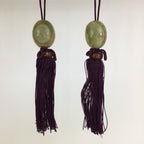 Japanese Hanging Scroll Weights Vtg Fuchin Marble Stone Purple Tassel FC281