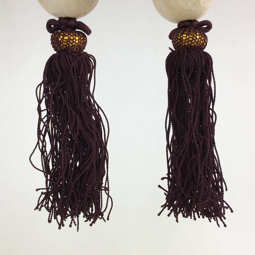 Japanese Hanging Scroll Weights Vtg Fuchin Marble Stone Purple Tassel FC283