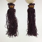 Japanese Hanging Scroll Weights Vtg Fuchin Marble Stone Purple Tassel FC283