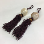 Japanese Hanging Scroll Weights Vtg Fuchin Marble Stone Purple Tassel FC283