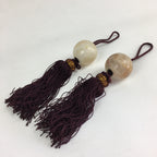 Japanese Hanging Scroll Weights Vtg Fuchin Marble Stone Purple Tassel FC283