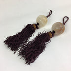 Japanese Hanging Scroll Weights Vtg Fuchin Marble Stone Purple Tassel FC283