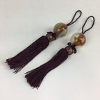Japanese Hanging Scroll Weights Vtg Fuchin Marble Stone Purple Tassel FC284