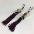 Japanese Hanging Scroll Weights Vtg Fuchin Marble Stone Purple Tassel FC284