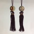 Japanese Hanging Scroll Weights Vtg Fuchin Marble Stone Purple Tassel FC284