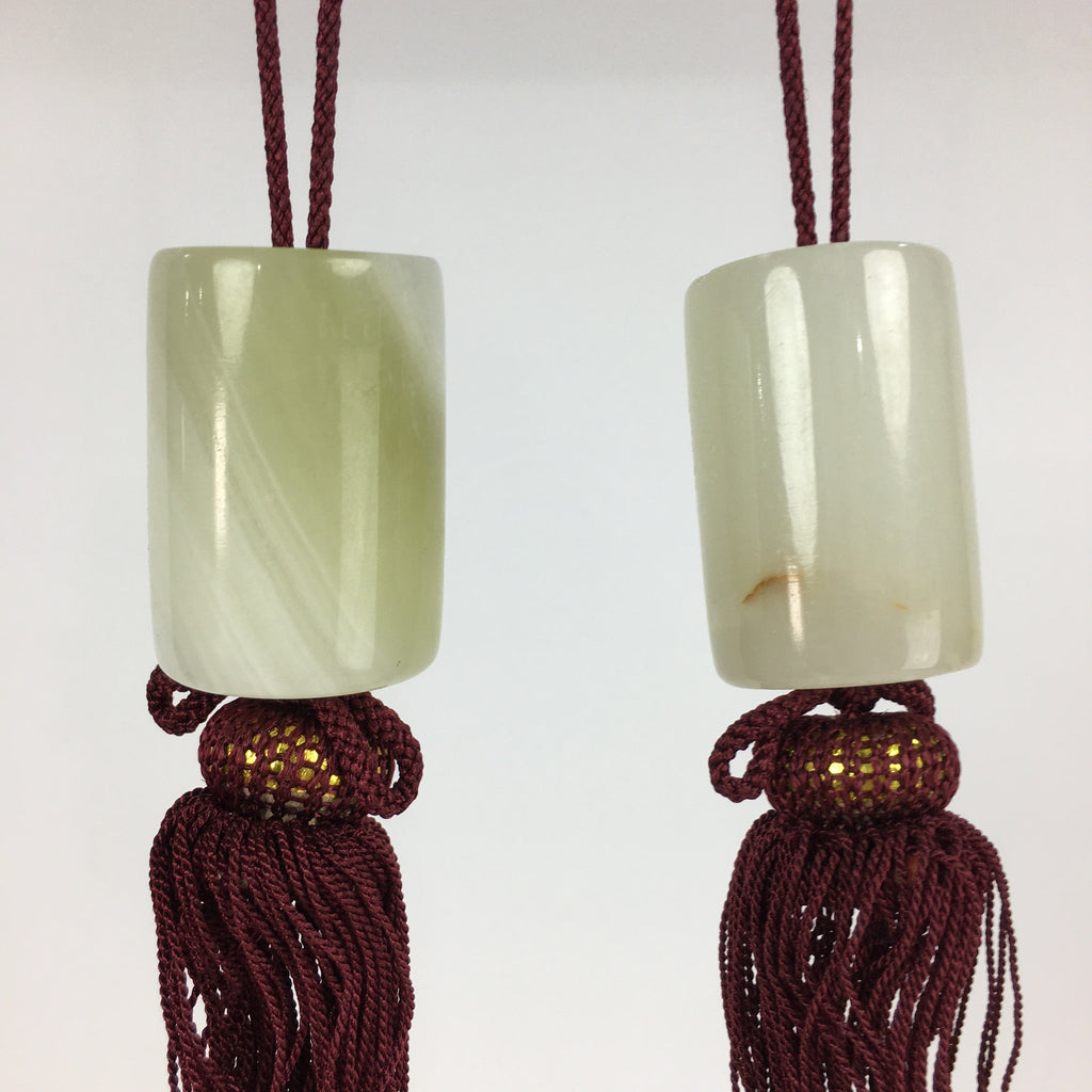 Japanese Hanging Scroll Weights Vtg Fuchin Marble Stone Purple Tassel FC287