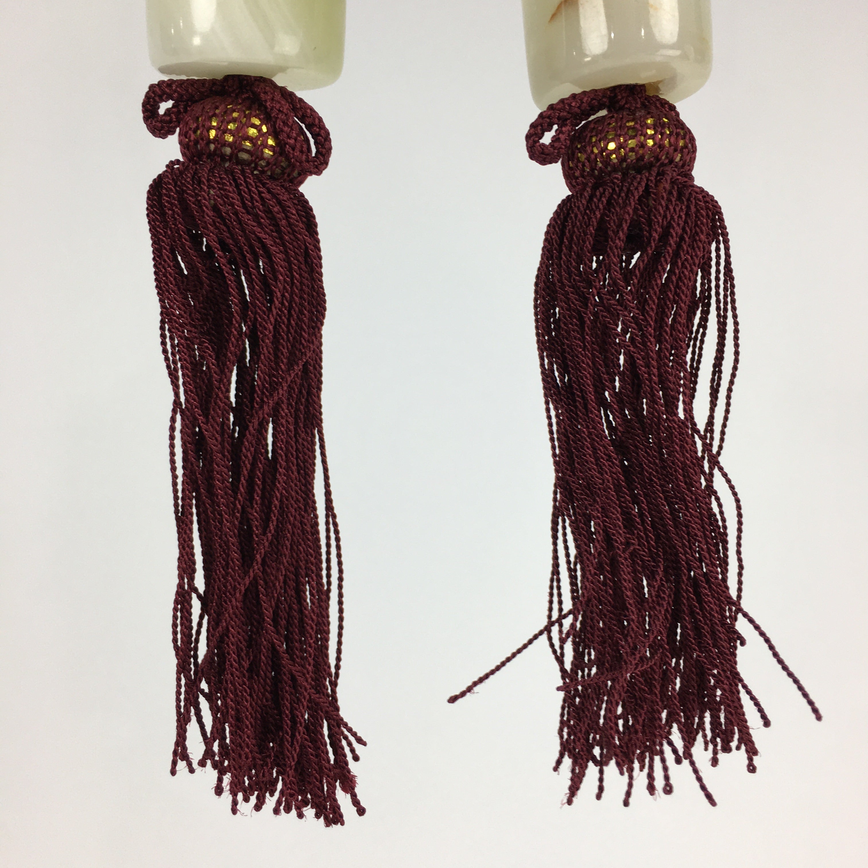 Japanese Hanging Scroll Weights Vtg Fuchin Marble Stone Purple Tassel FC287
