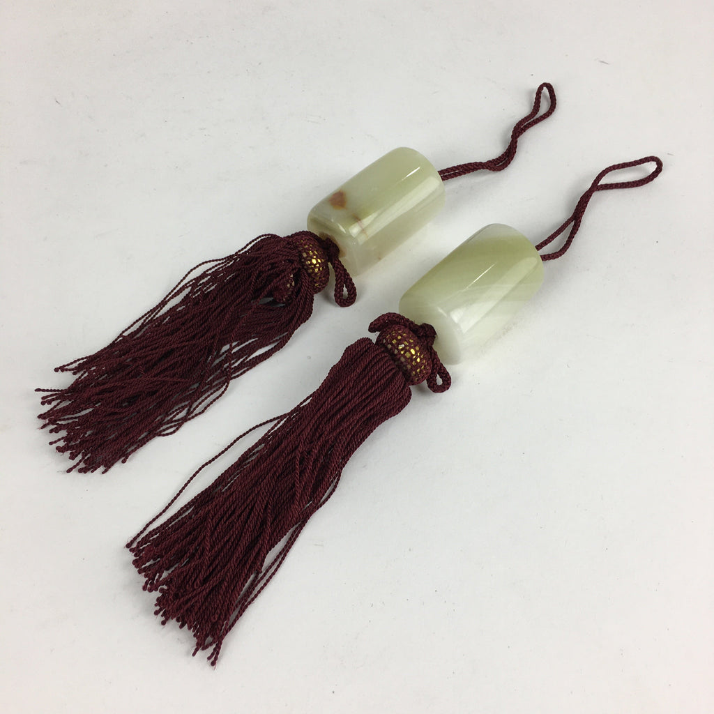 Japanese Hanging Scroll Weights Vtg Fuchin Marble Stone Purple Tassel FC287