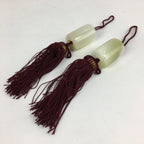Japanese Hanging Scroll Weights Vtg Fuchin Marble Stone Purple Tassel FC287