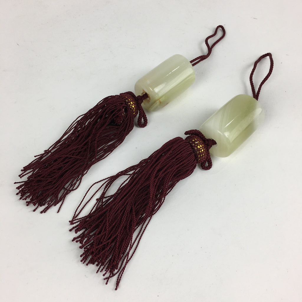 Japanese Hanging Scroll Weights Vtg Fuchin Marble Stone Purple Tassel FC287