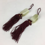 Japanese Hanging Scroll Weights Vtg Fuchin Marble Stone Purple Tassel FC287