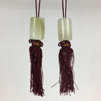 Japanese Hanging Scroll Weights Vtg Fuchin Marble Stone Purple Tassel FC287