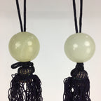 Japanese Hanging Scroll Weights Vtg Fuchin Marble Stone Purple Tassel FC295