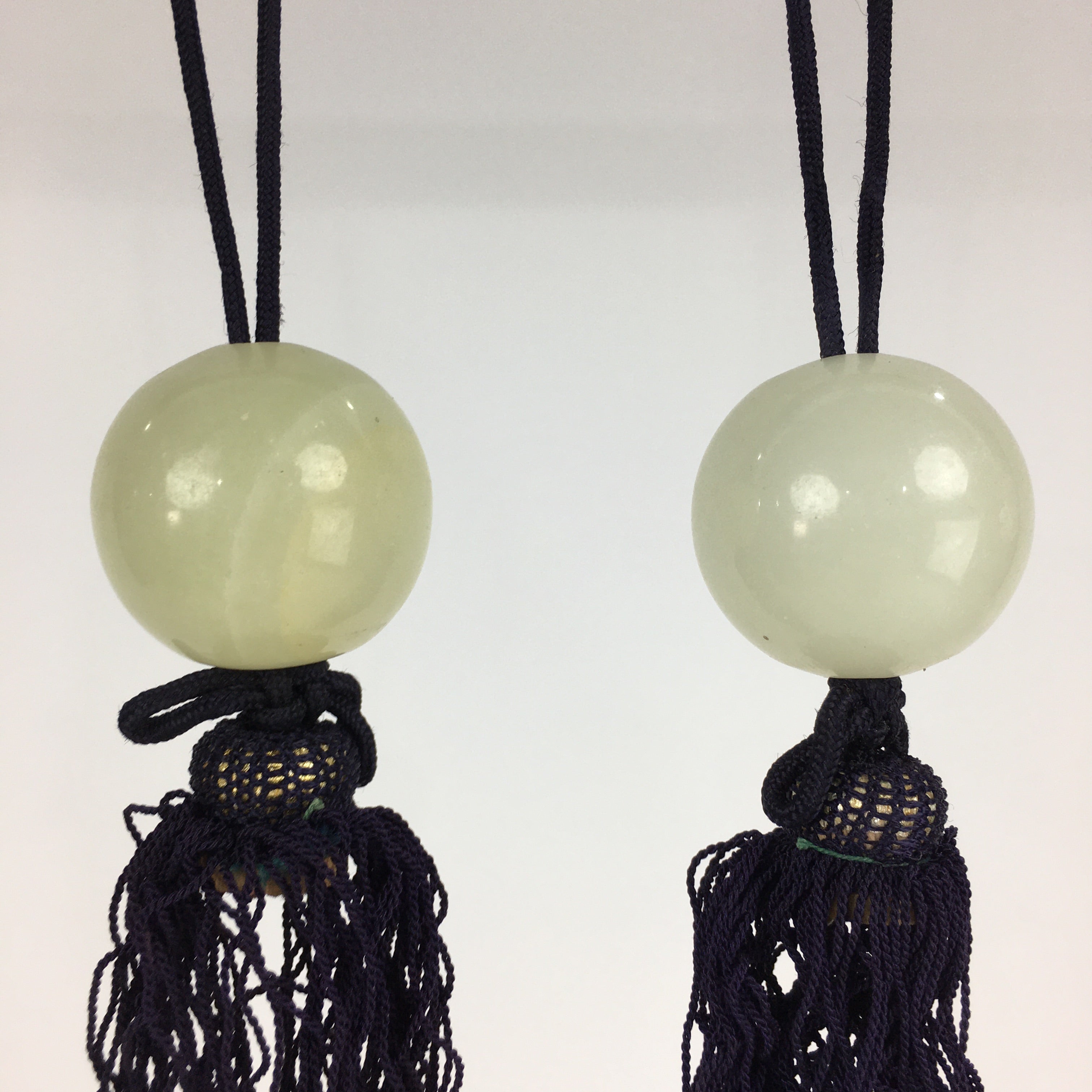Japanese Hanging Scroll Weights Vtg Fuchin Marble Stone Purple Tassel FC295