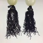 Japanese Hanging Scroll Weights Vtg Fuchin Marble Stone Purple Tassel FC295