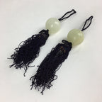 Japanese Hanging Scroll Weights Vtg Fuchin Marble Stone Purple Tassel FC295