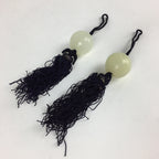 Japanese Hanging Scroll Weights Vtg Fuchin Marble Stone Purple Tassel FC295