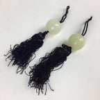 Japanese Hanging Scroll Weights Vtg Fuchin Marble Stone Purple Tassel FC295