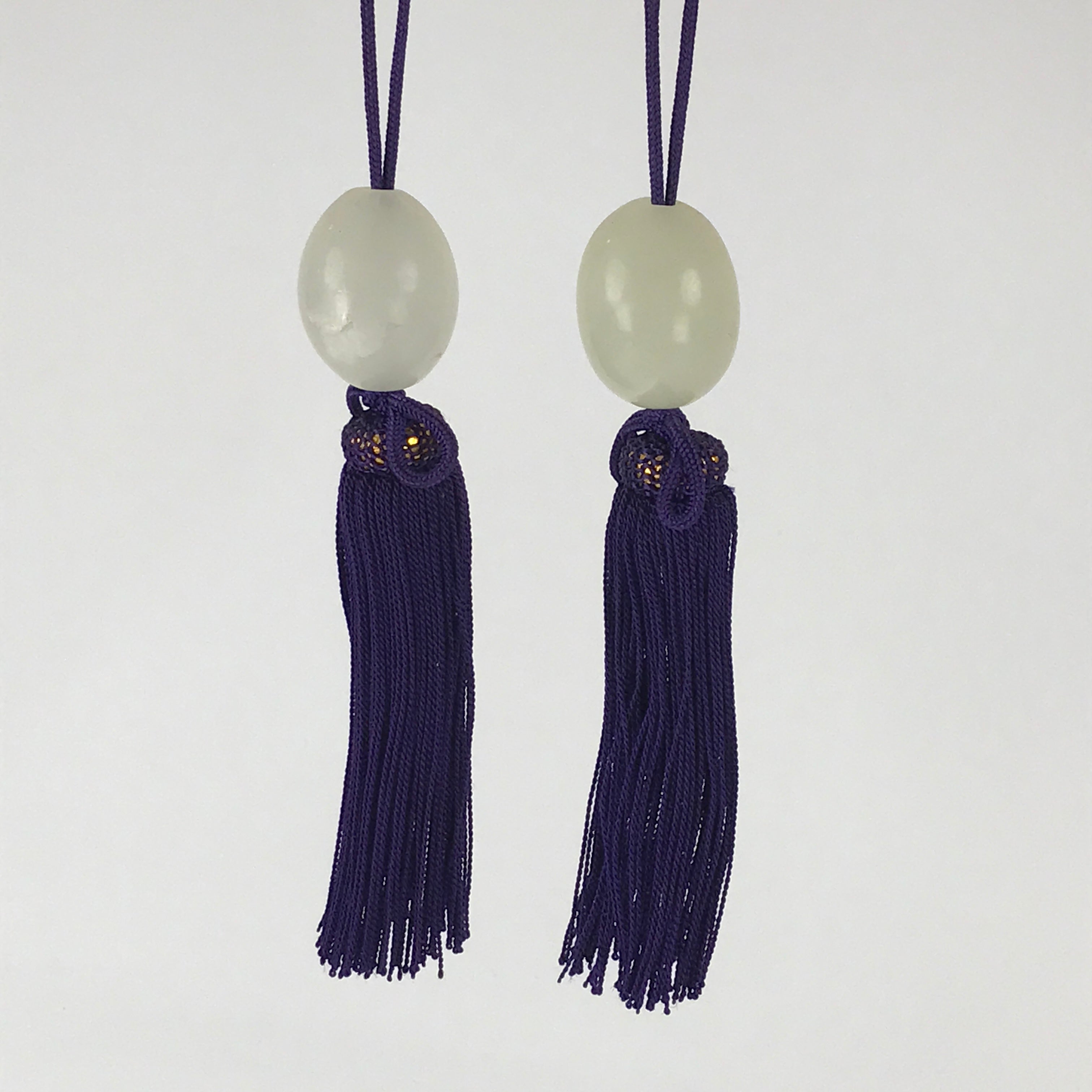 Japanese Hanging Scroll Weights Vtg Fuchin Marble Stone Purple Tassel FC304