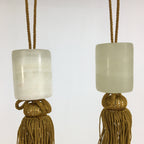 Japanese Hanging Scroll Weights Vtg Fuchin Marble Stone Yellow Tassel FC275
